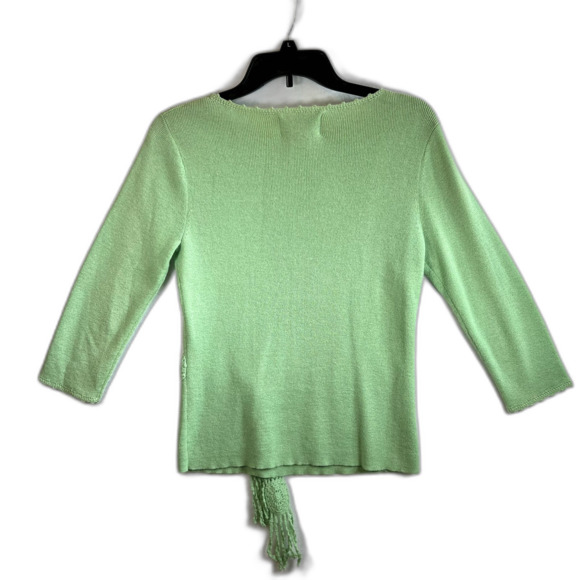 Sag Harbor 3/4 Sleeve Sweater Spring Green Fairy Cottage Crochet Belt Sz PS EUC - Picture 3 of 7
